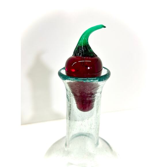 Art Glass Carafe Decanter - Red Chili Pepper Stopper, 1L Made in Spain - VTG 90s - Picture 3 of 9